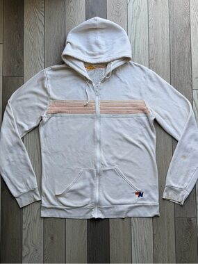 Aviator Nation Cream Zip-Up Hoodie with Peach Stripe Accents XXL